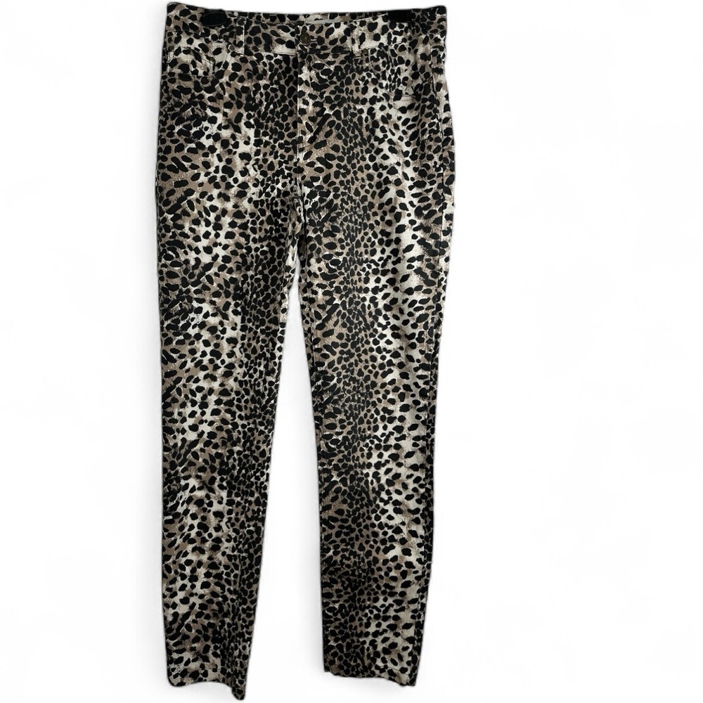 Per Se Women’s Leopard Print Stretch Pants Size 8 Brown Black Slim Fit
